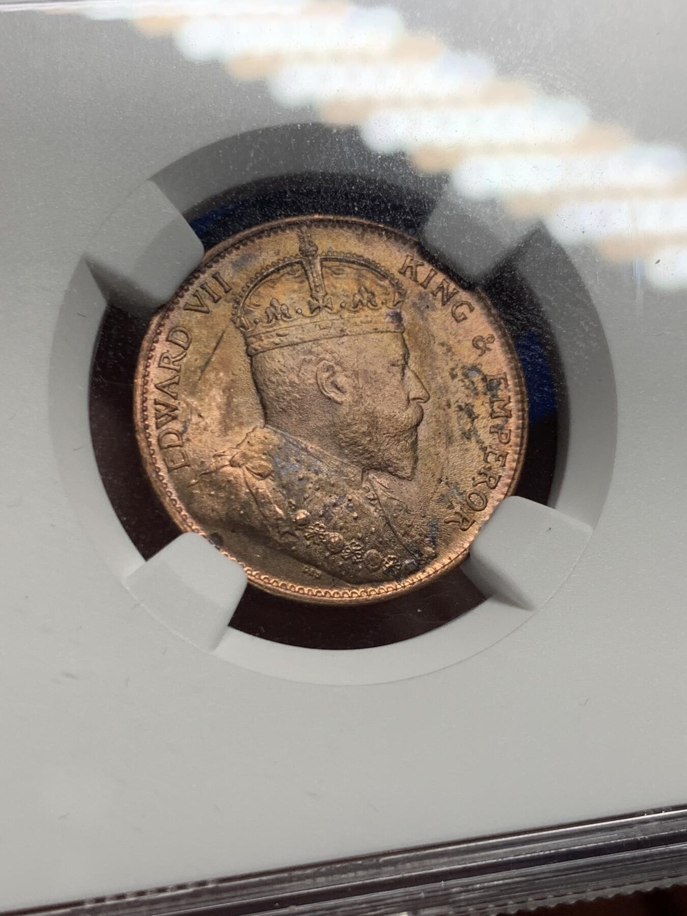 《竞宝斋》第421场 周日，周一，周二  3场连拍 （全场包邮） NGC MS65RB 英属锡兰1904年爱德华七世1分铜币 高分