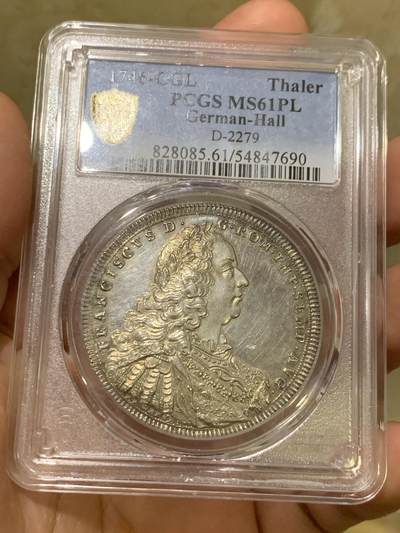 《竞宝斋》第421场 周日，周一，周二  3场连拍 （全场包邮） - 稀少 PCGS MS61PL  德国 1746年 施韦比施哈尔市 弗朗茨一世泰勒银币 发行量只有800的名誉品种 两年前普通MS61成交14000，MS63PL成交价达到42000