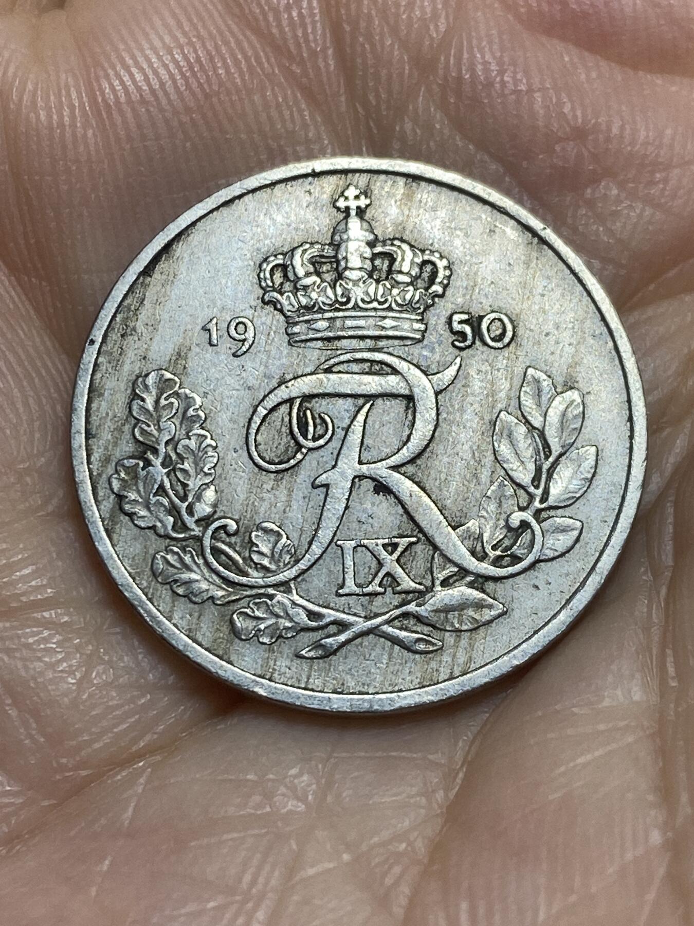 2025年第九十五场(总第一百二十一场）外国好品散币(免佣金) 丹麦🇩🇰1950年25欧尔(弗雷德里克九世第一版，N; S版)