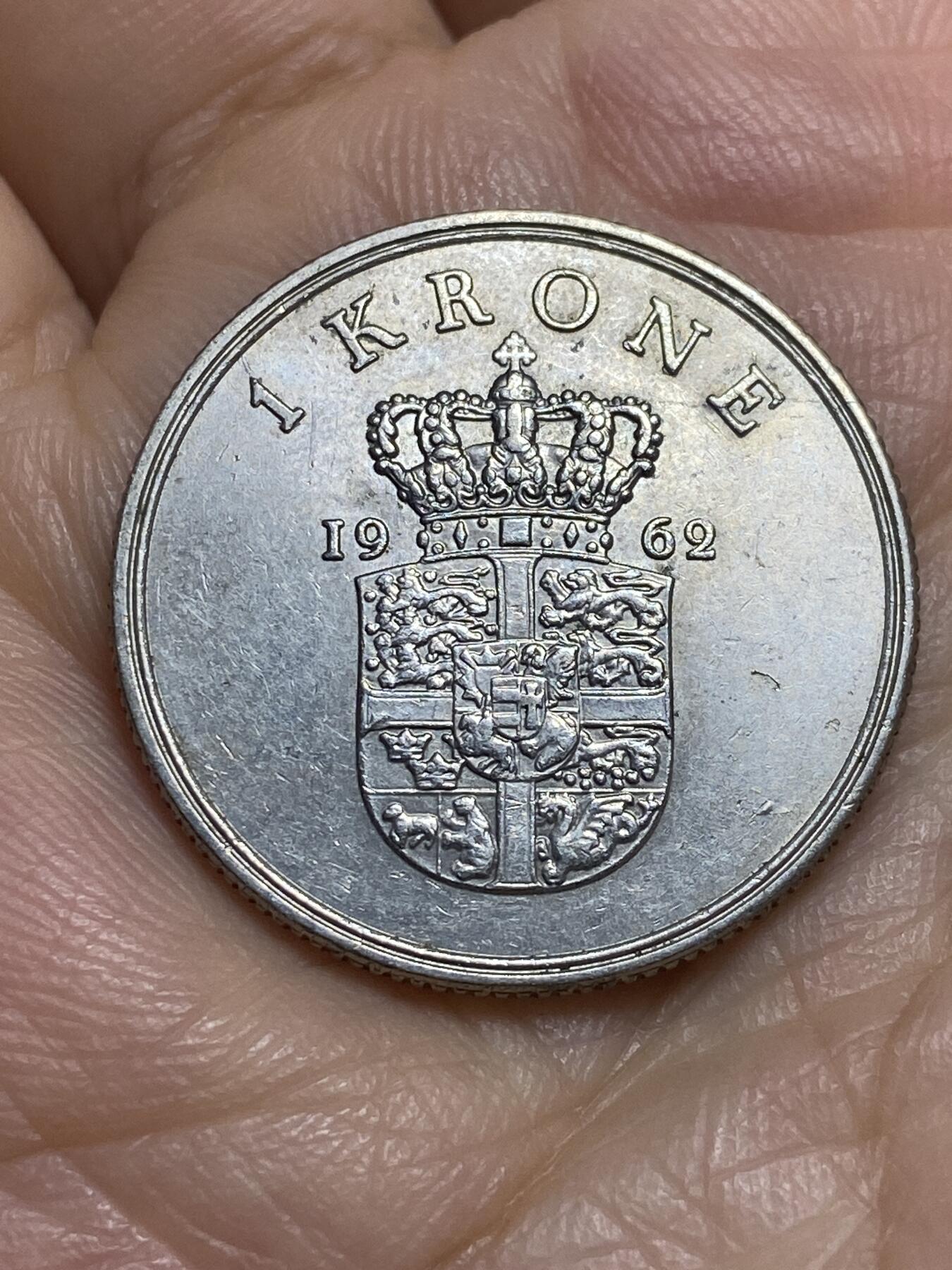 2025年第九十五场(总第一百二十一场）外国好品散币(免佣金) 丹麦🇩🇰1962年1克朗(弗雷德里克九世第三版，C; S版)