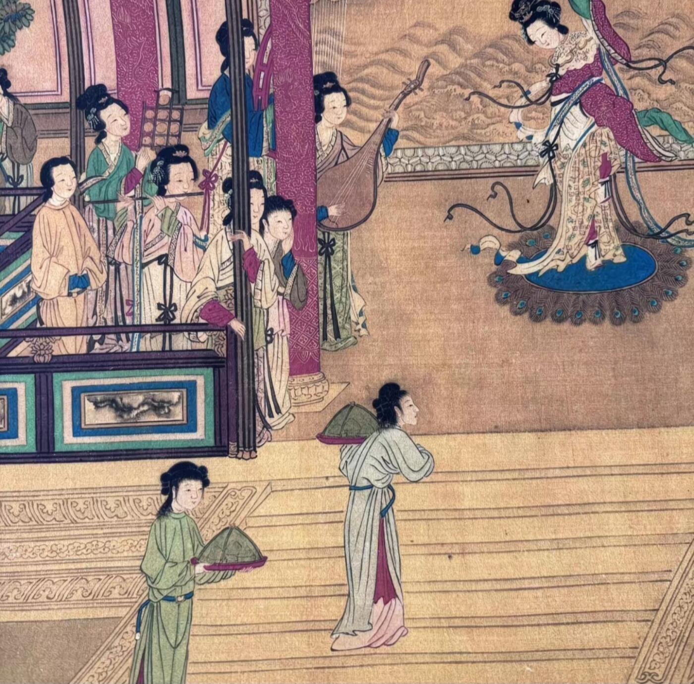 听雨轩 名人书画卷轴 仇英百美图 蓝光防伪 荣宣斋字画收藏220/30cm