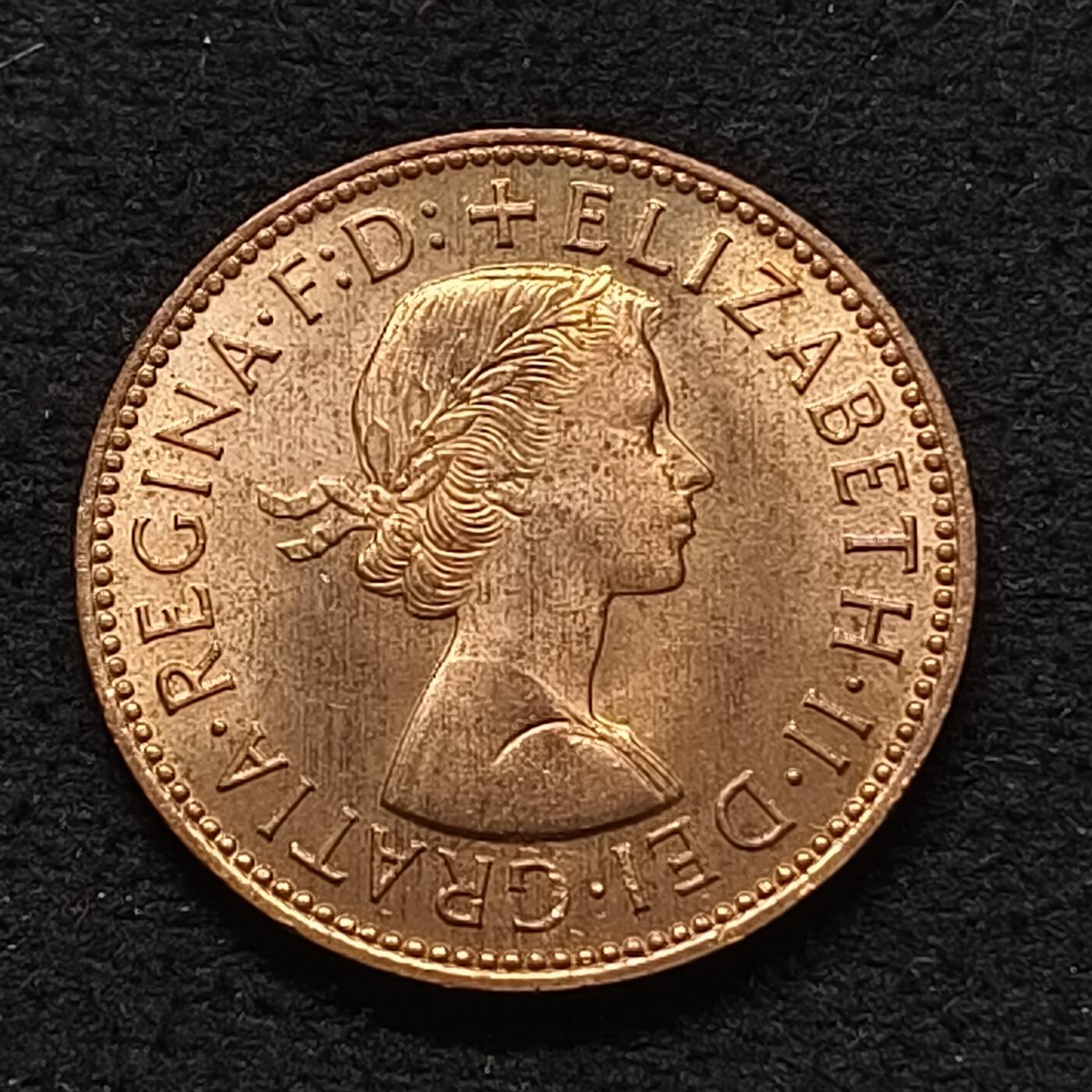 【全场包邮】纯粹捡漏拍462场 英国1966年女王原光半便士铜币