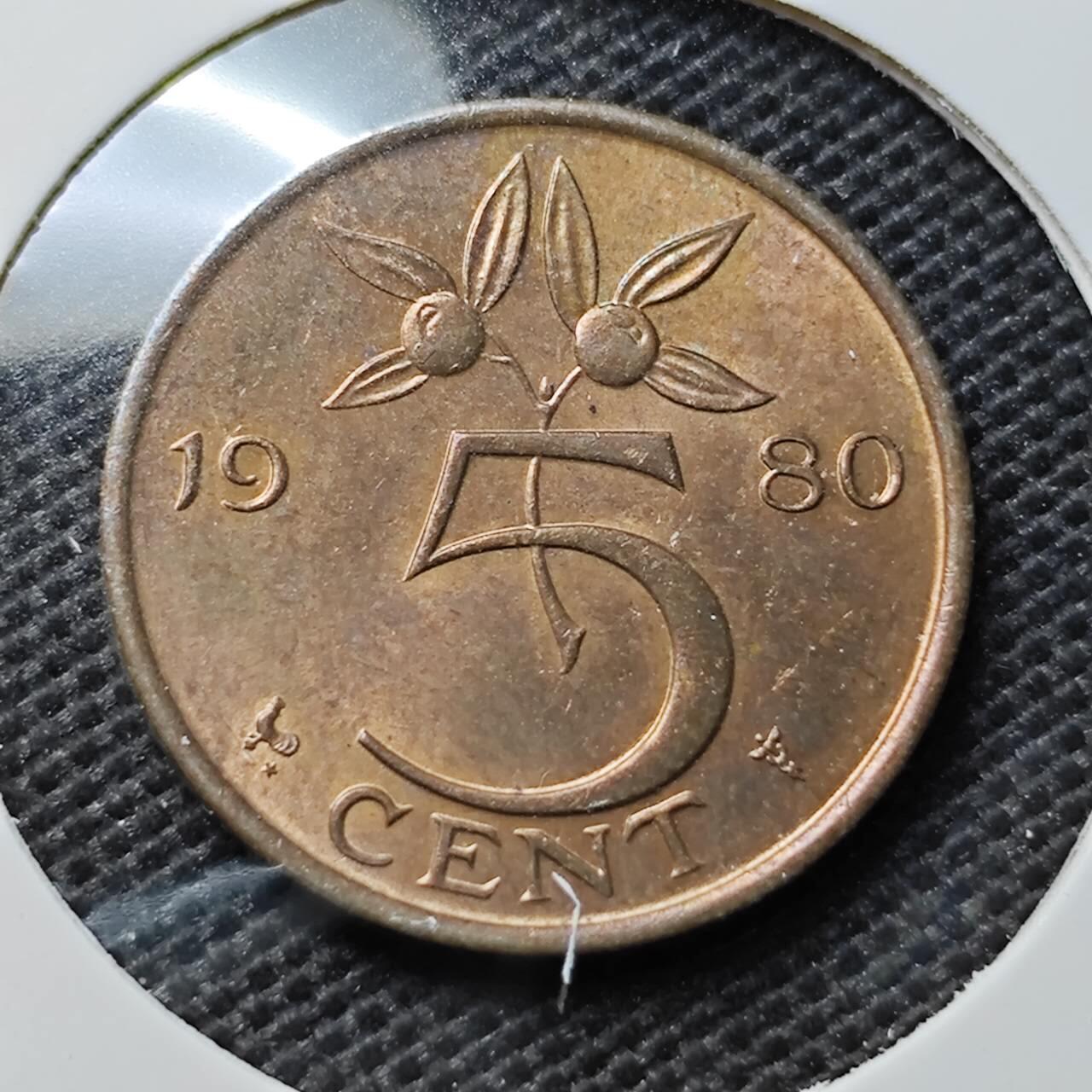 KK钱币收藏小铺 第347场 2月预留时间 周末发货 1980荷兰5分 好品
