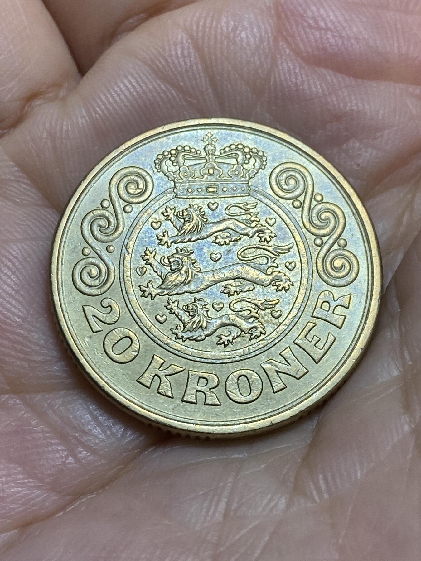 2025年第九十五场(总第一百二十一场）外国好品散币(免佣金) 丹麦🇩🇰1999年20克朗(玛格丽特二世时期，第二版LG; JP; A版)
