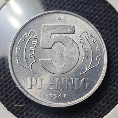 KK钱币收藏小铺 第348场 2月预留时间 周末发货 - 1968民主德国5芬尼 好品