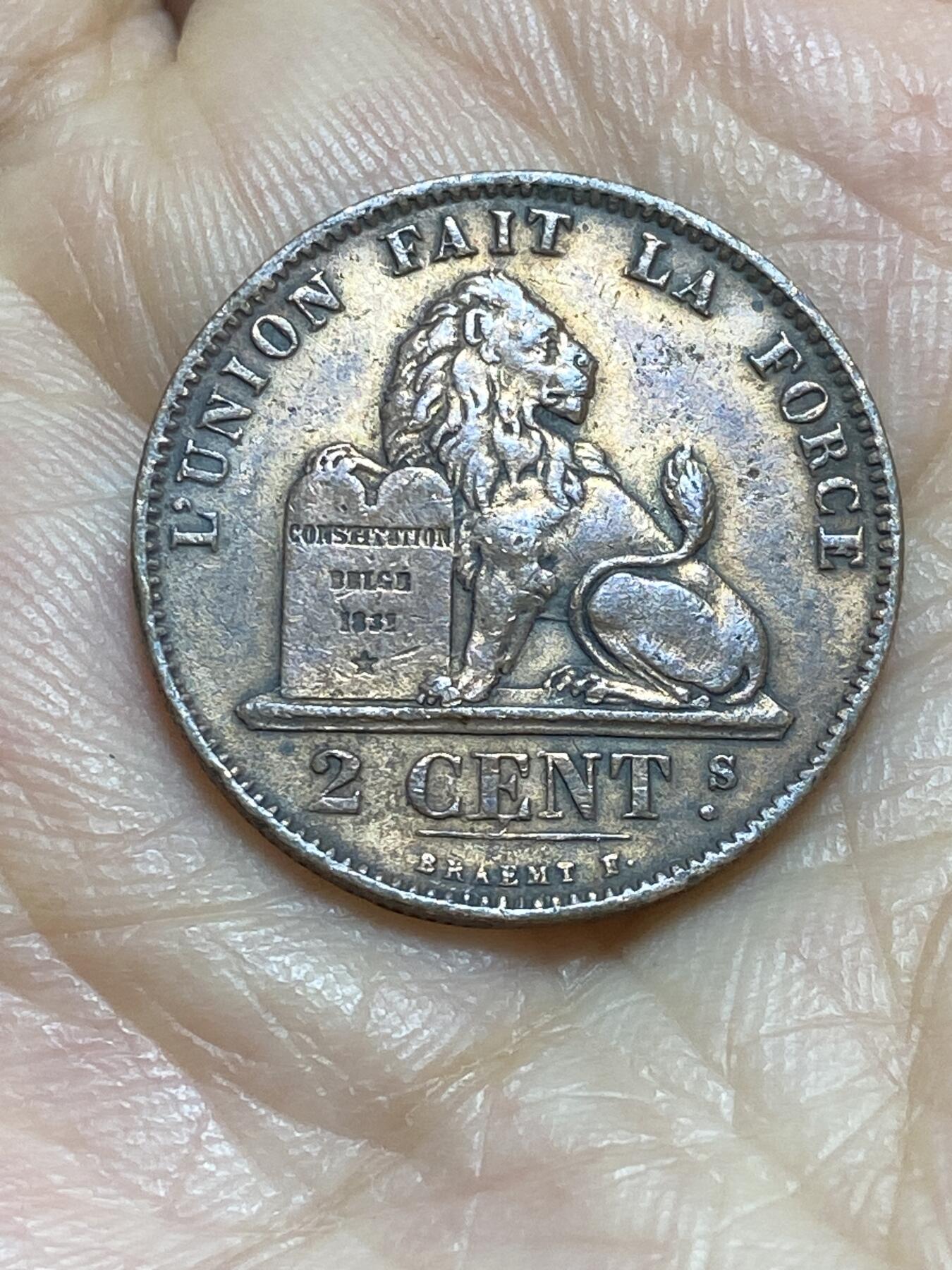 2025年第九十五场(总第一百二十一场）外国好品散币(免佣金) 比利时🇧🇪1876年2分(利奥波德二世时期，第一版关门年)