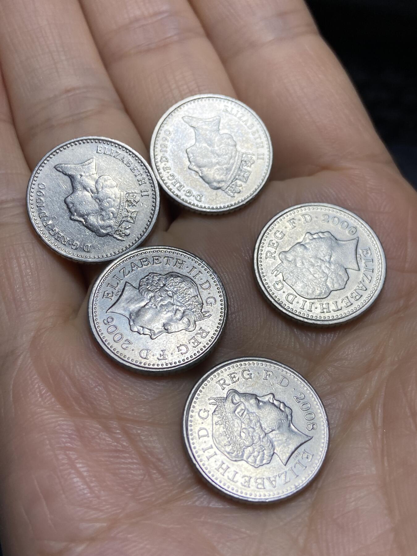 2025年第九十五场(总第一百二十一场）外国好品散币(免佣金) 英国🇬🇧5新便士5枚：1990年2000年2006年2008年(冠蓟版)