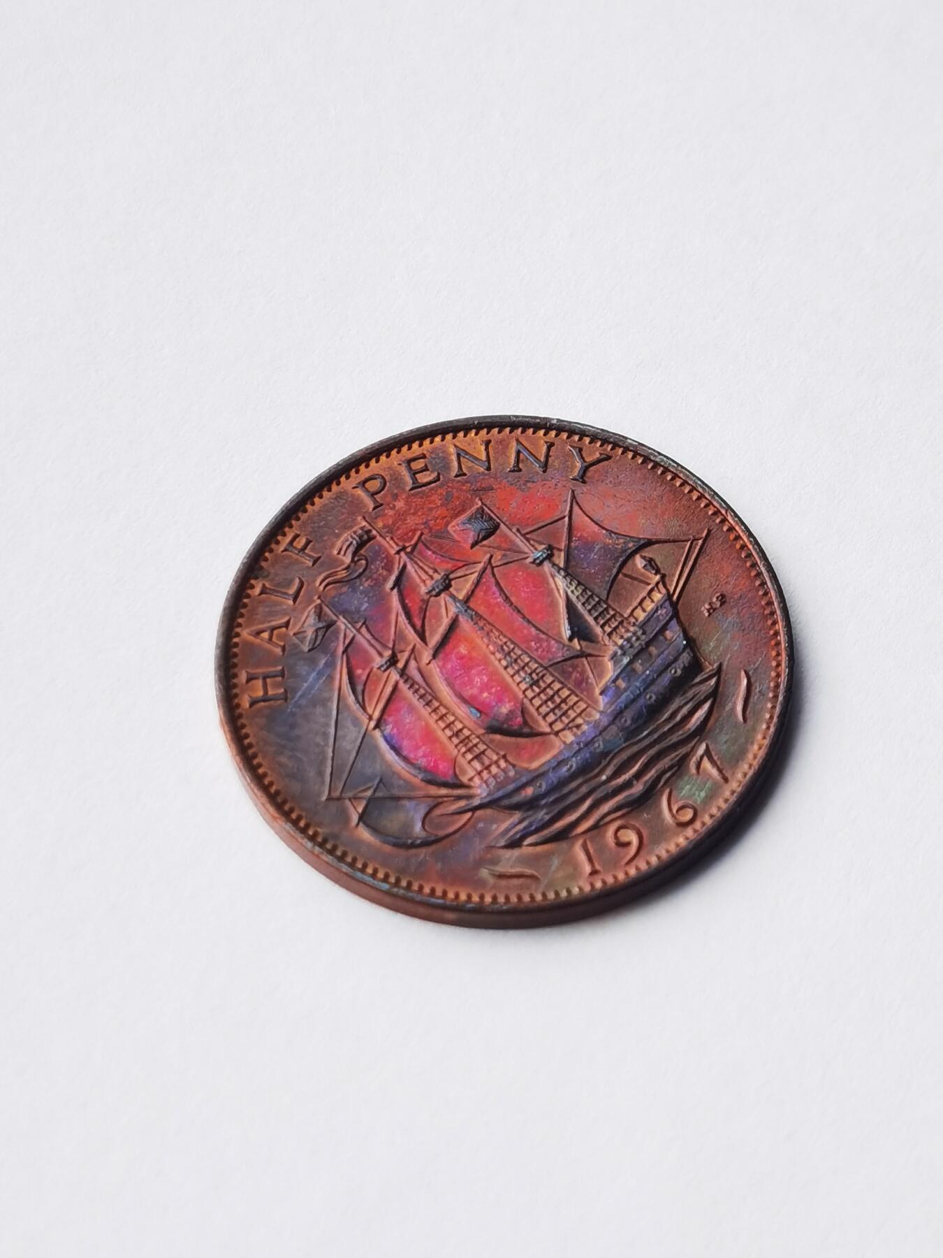 1967年伊丽莎白帆船炫彩包浆半便士