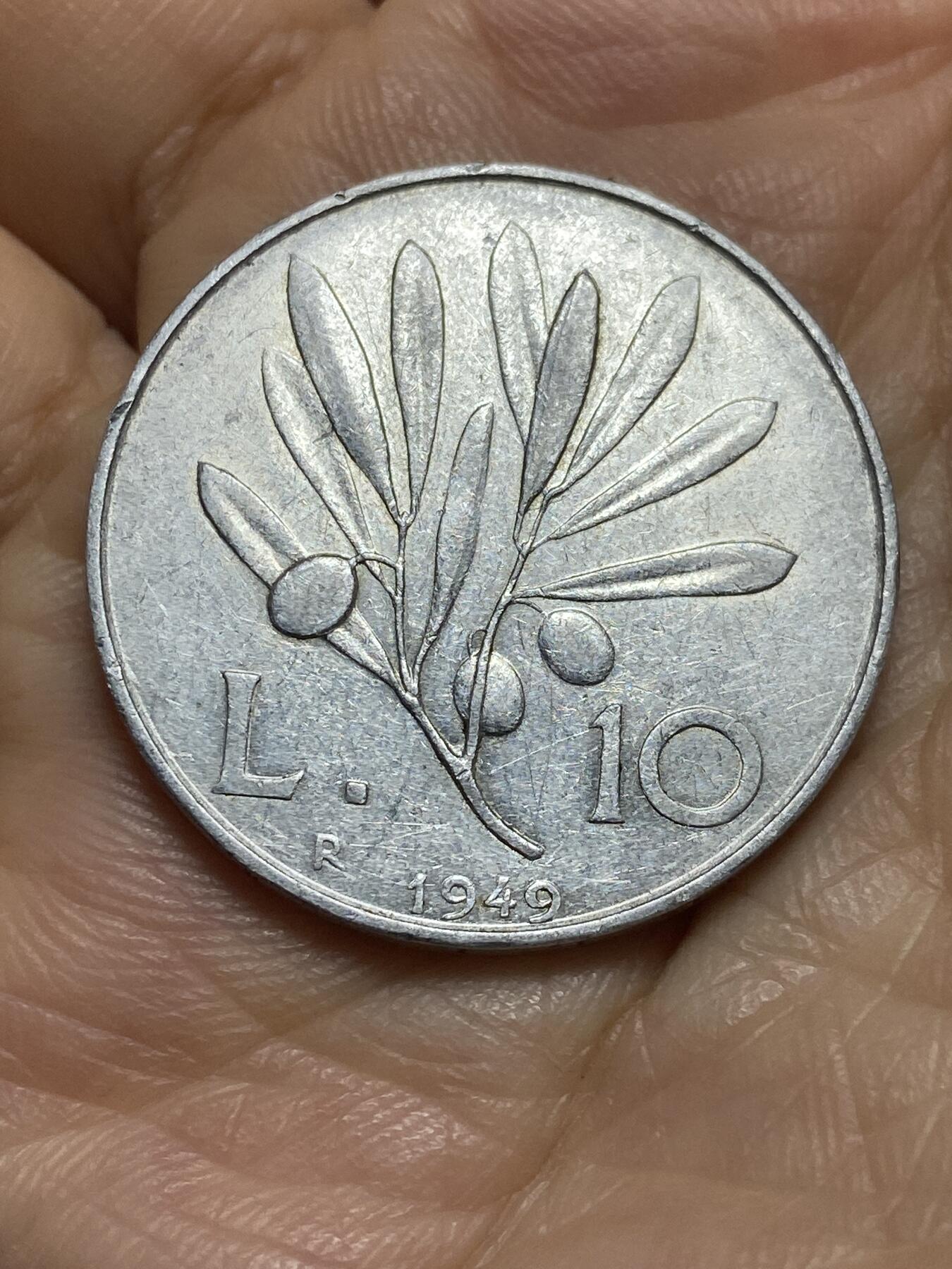 2025年第九十五场(总第一百二十一场）外国好品散币(免佣金) 意大利🇮🇹1949年10里拉(二战后过渡时期)