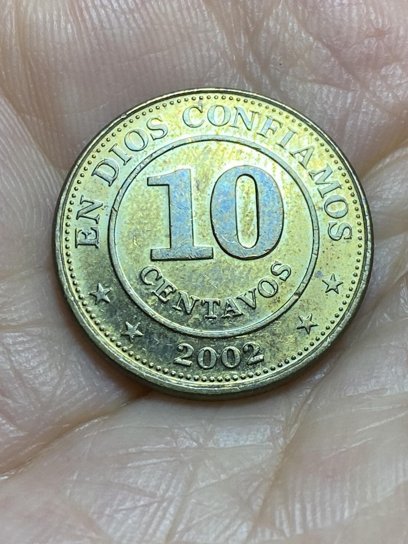 2025年第九十五场(总第一百二十一场）外国好品散币(免佣金) 尼加拉瓜🇳🇮2002单年份10分(镀黄铜钢材质有磁版)