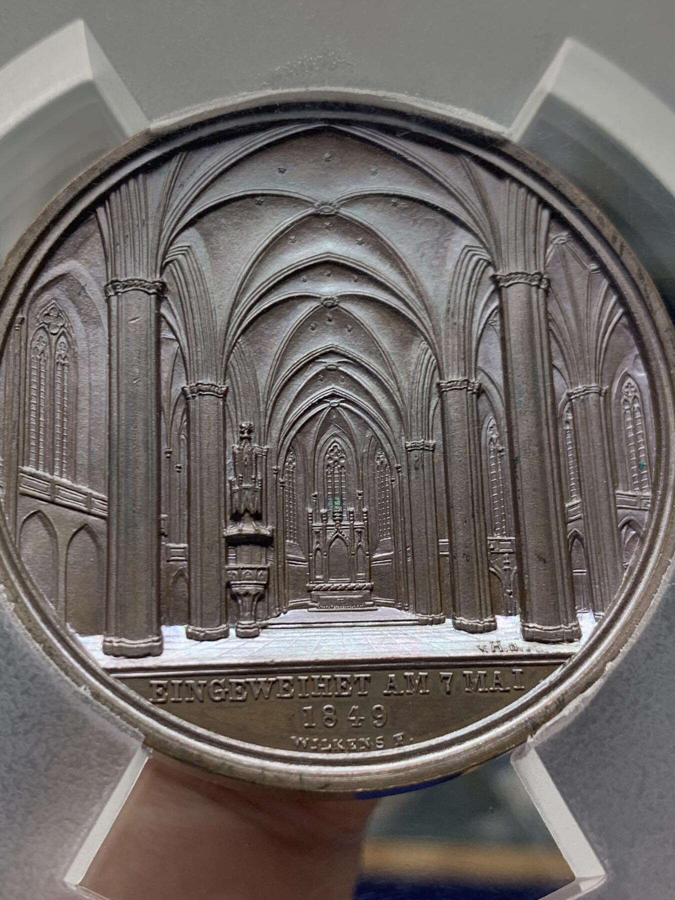 《竞宝斋》第422场 周日，周一，周二  3场连拍 （全场包邮） PCGS SP65 德国1849年汉堡教堂铜章