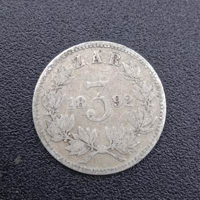 【淘币小摊】限时拍第七百五十二拍  小银币场 满百包邮可预留两周  周一统一发货  - 南非德兰士瓦1892年3便士银币