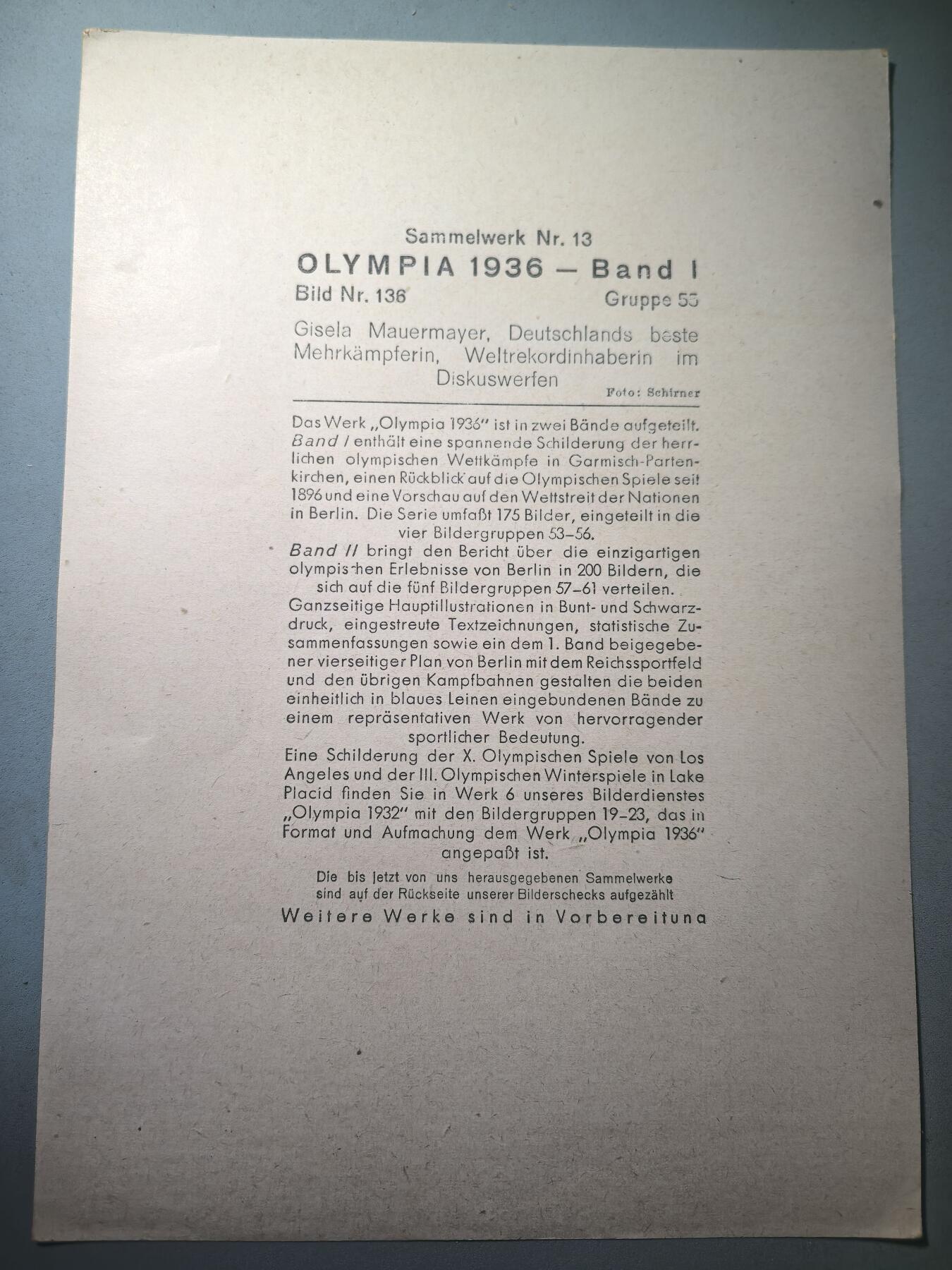 盛世勋华——号角文化勋章邮票专场拍卖第280期 德国（1939）1936年柏林奥运会大尺寸宣传照片 吉塞拉·毛厄迈耶，德国最优秀的全能运动员，铁饼世界纪录保持者