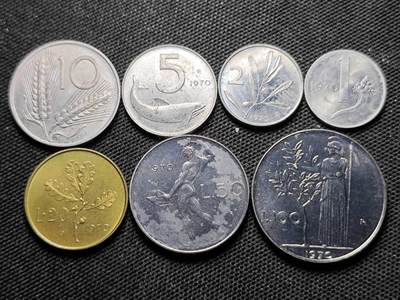 KK钱币收藏小铺 第346场 2月预留时间 周末发货 -  1970意大利大小面值清年一套