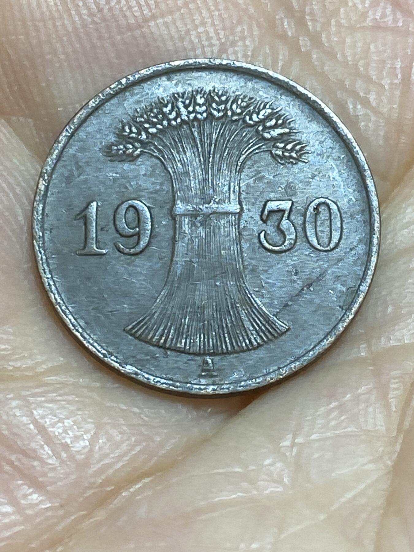 2025年第九十五场(总第一百二十一场）外国好品散币(免佣金) 德意志魏玛共和国1930年1芬尼(A标，柏林造)