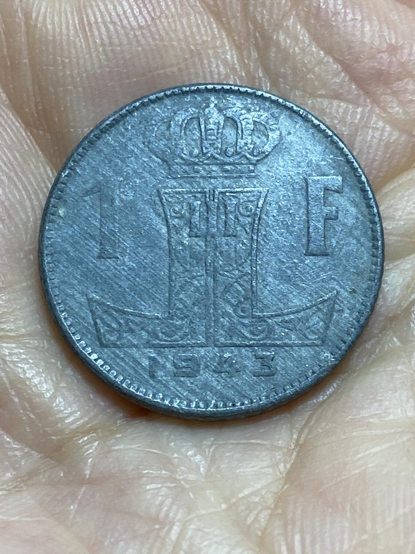 2025年第九十五场(总第一百二十一场）外国好品散币(免佣金) 比利时🇧🇪1943年1法郎(利奥波德三世，二战德国占领时期，法语–荷语版)