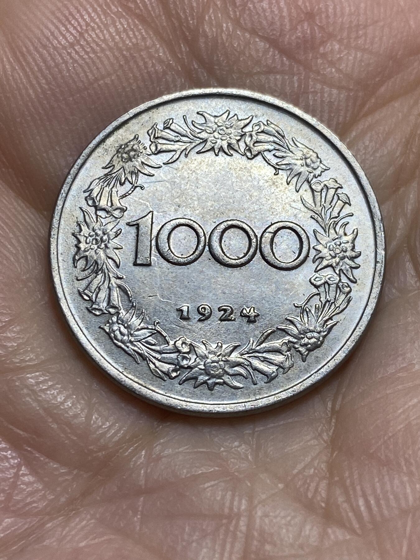 2025年第九十五场(总第一百二十一场）外国好品散币(免佣金) 奥地利🇦🇹1924单年份1000克朗(二战前共和国时期第一套最大面值)