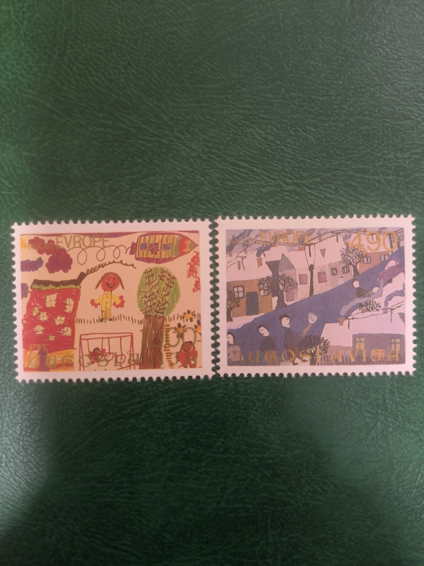南斯拉夫 1979年儿童画2全 《欧洲》《雪地》保真外国邮票