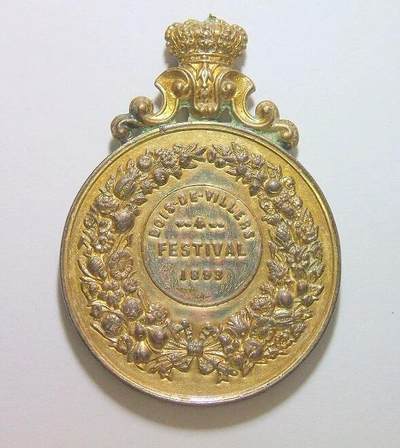 【旋风钱币】10月4日19:00准时开拍 精美欧洲币章 第三帝国货币等 全场包邮！ 比利时1893年 利奥波德二世高浮雕精制带皇冠大镀金章 50MM