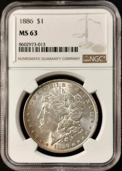 甄臻铺-世界币章拍卖（第35期），送拍享返佣金等优惠多多 - NGC-MS63 美国1886摩根银元 带一点淡淡的包浆 底板不错 个人送评 上海N有点压分了 状态很不错
