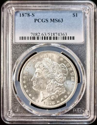 甄臻铺-世界币章拍卖（第35期），送拍享返佣金等优惠多多 - PCGS-MS63 1878年S版摩根，摩根首发年份，PL精面质感