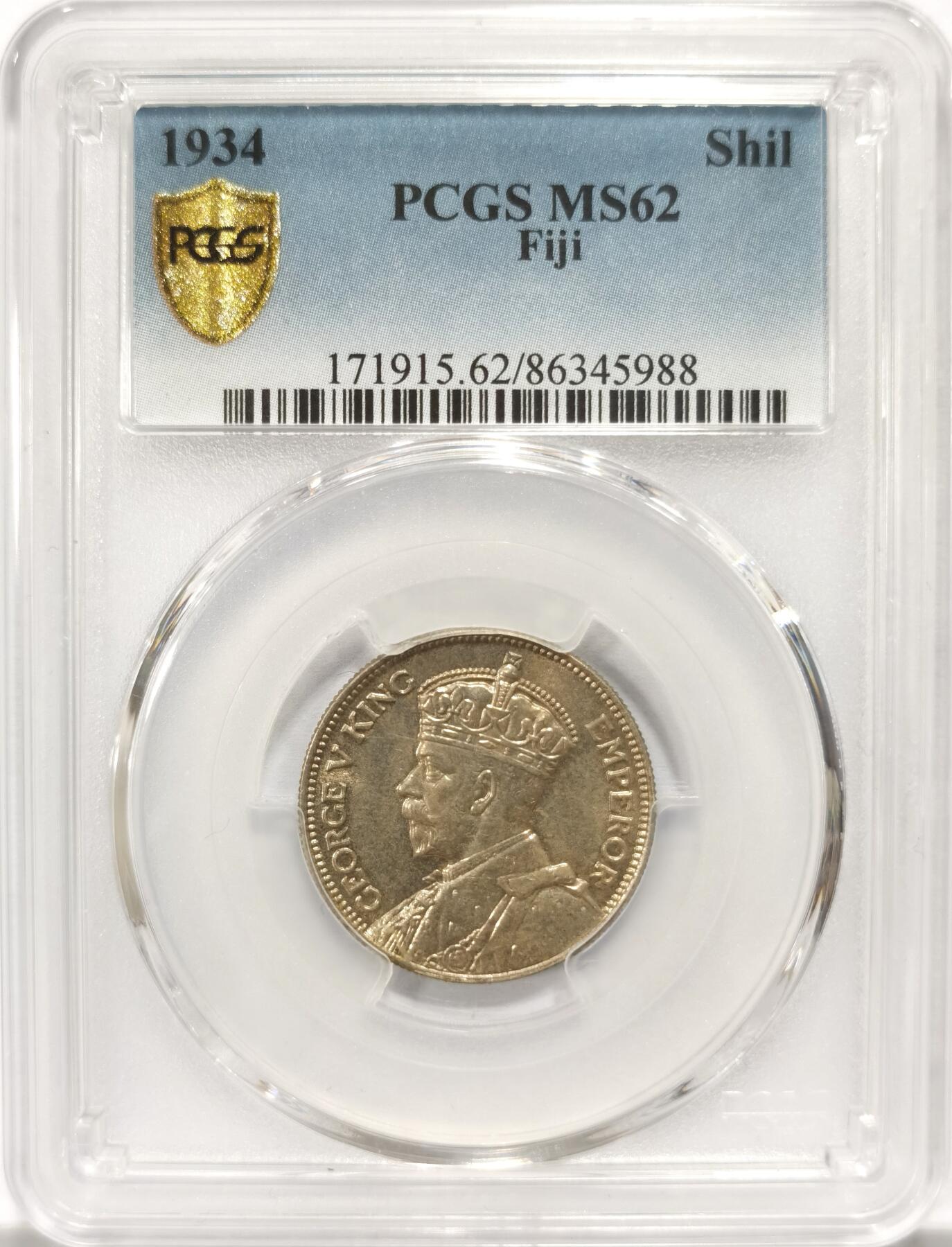 博洋堂“良辰美钰”中秋国庆双节精品专场暨第141期（全场包邮） PCGS MS62 斐济1934年乔治五世1先令银币
