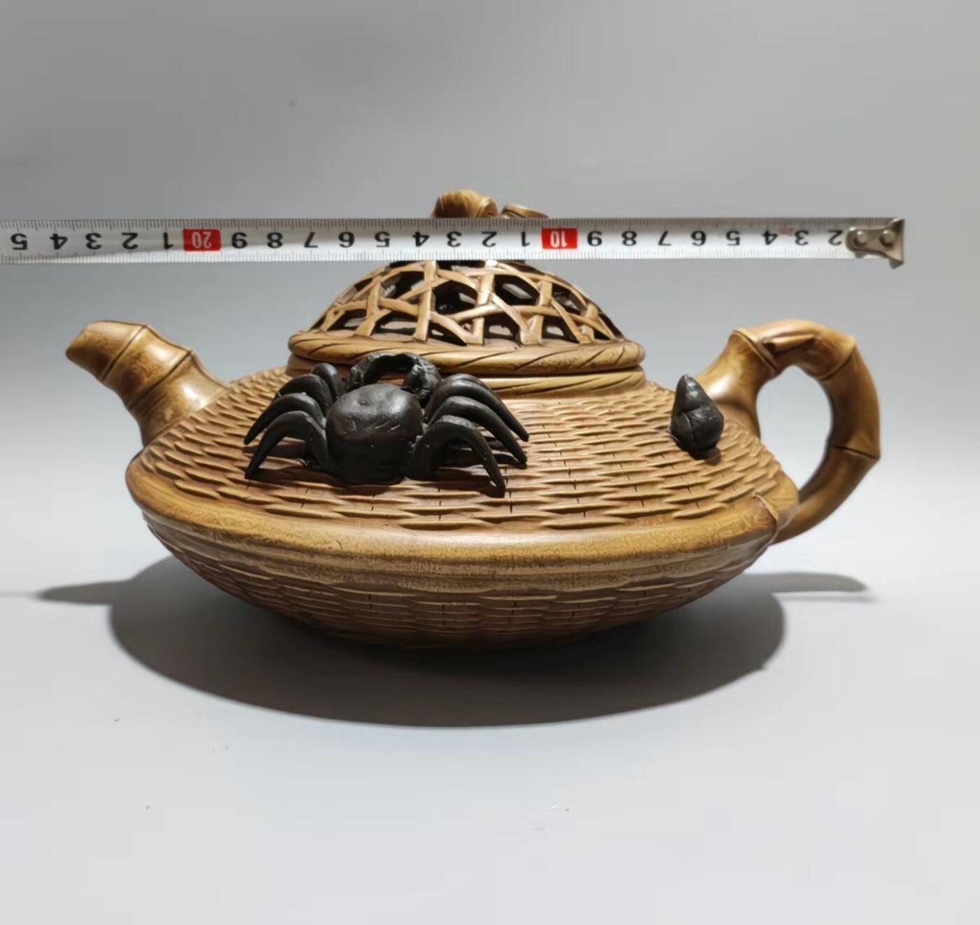  精品紫砂壶专场 钱菊芳大师落款 段泥蟹篓竹编手工紫砂壶