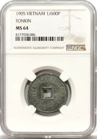 博洋堂“良辰美钰”中秋国庆双节精品专场暨第141期（全场包邮） - NGC MS64 法属越南东京湾1905年1/600P锌币，六百分之一通宝