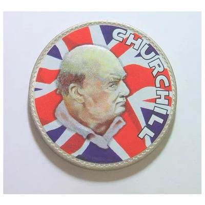 英国1965年二战首相丘吉尔米字旗彩色纪念币章 40MM - 英国1965年二战首相丘吉尔米字旗彩色纪念币章 40MM