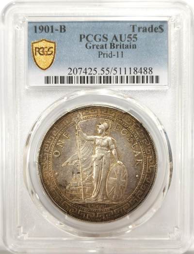 博洋堂“良辰美钰”中秋国庆双节精品专场暨第141期（全场包邮） - PCGS AU55 站洋1901B一元 黑油包浆带点彩 原味难得