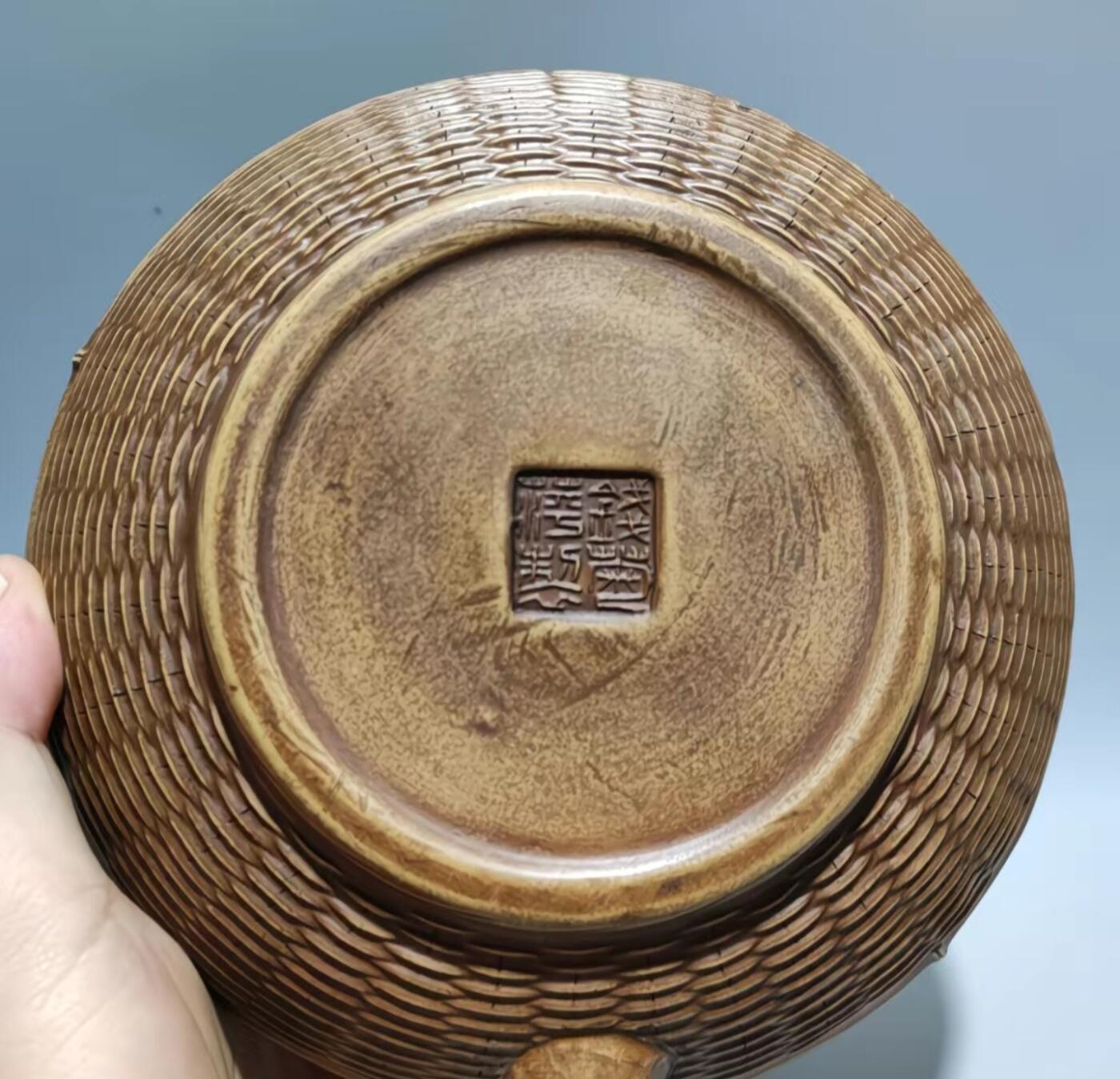 钱菊芳精品段泥蟹篓竹编手工紫砂壶