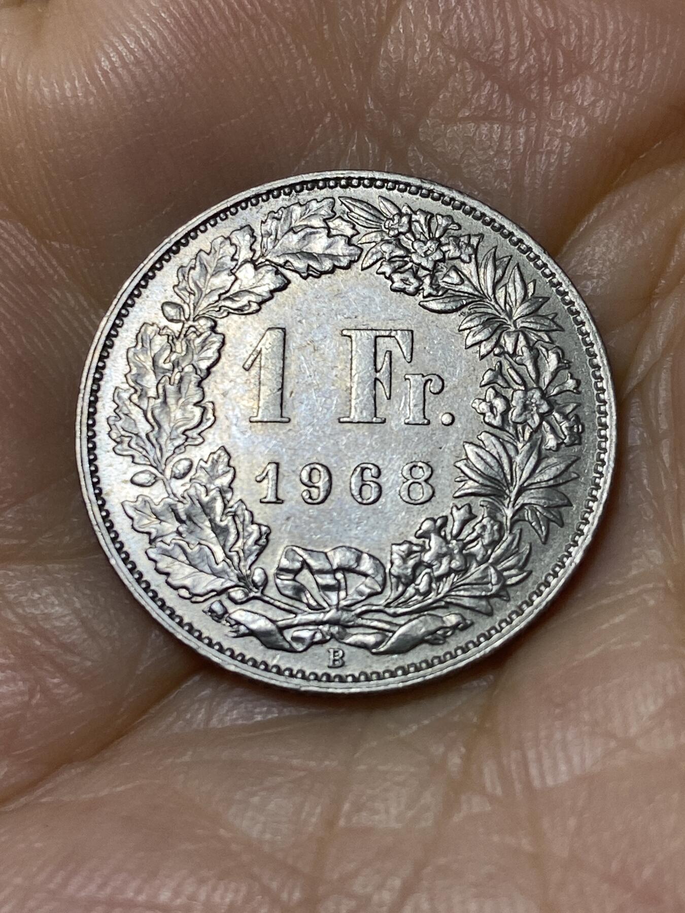 2025年第九十六场(总第一百二十二场）外国好品散币(免佣金) 瑞士🇨🇭1968年1法郎(B标，伯尔尼造)