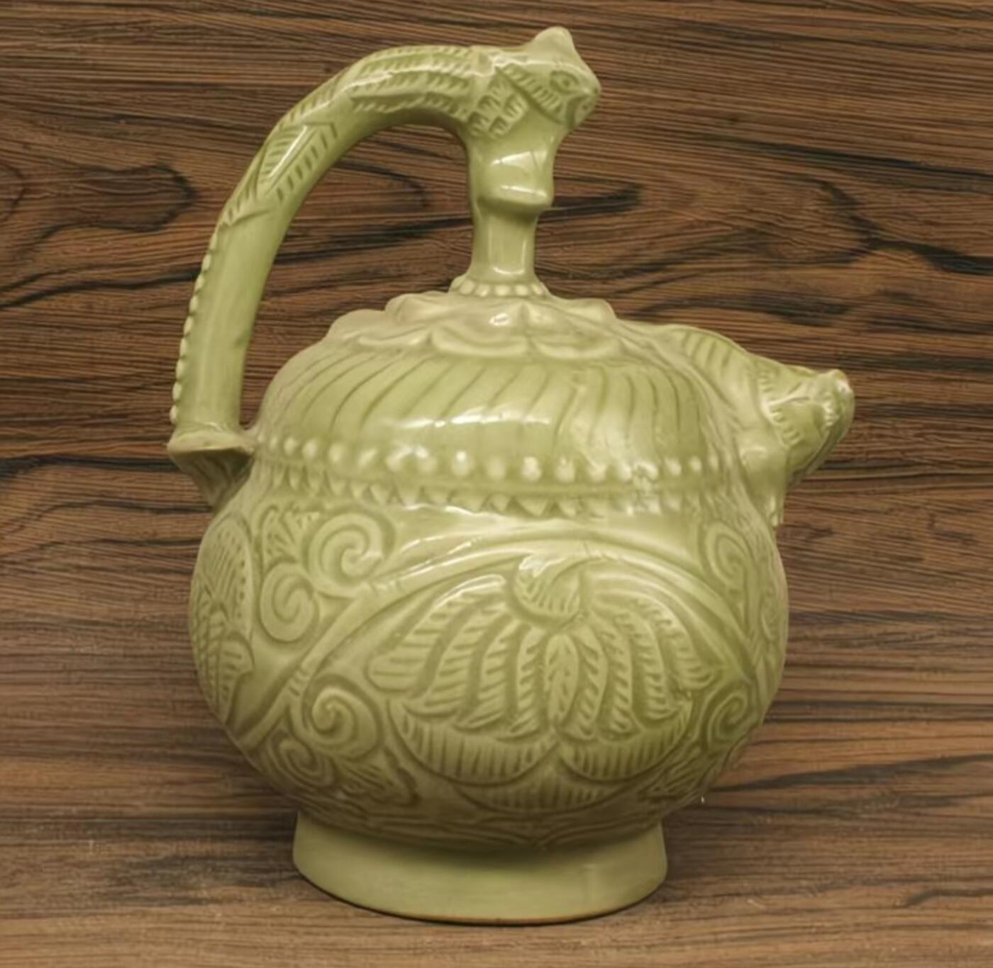 听雨轩  精品老旧瓷器限时专场 龙泉窑青瓷兽头倒流壶 105*78*74