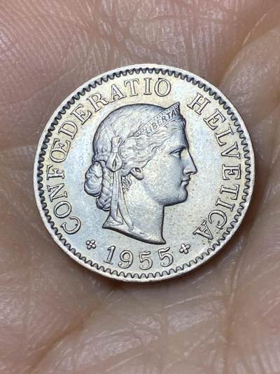 2025年第九十六场(总第一百二十二场）外国好品散币(免佣金) - 瑞士🇨🇭1955年5分(B标伯尔尼造)