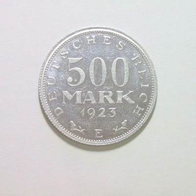 【旋风钱币】10月4日19:00准时开拍 精美欧洲币章 第三帝国货币等 全场包邮！ 德国魏玛1923年E版500马克 稀少精制PROOF版 发行量仅2000枚