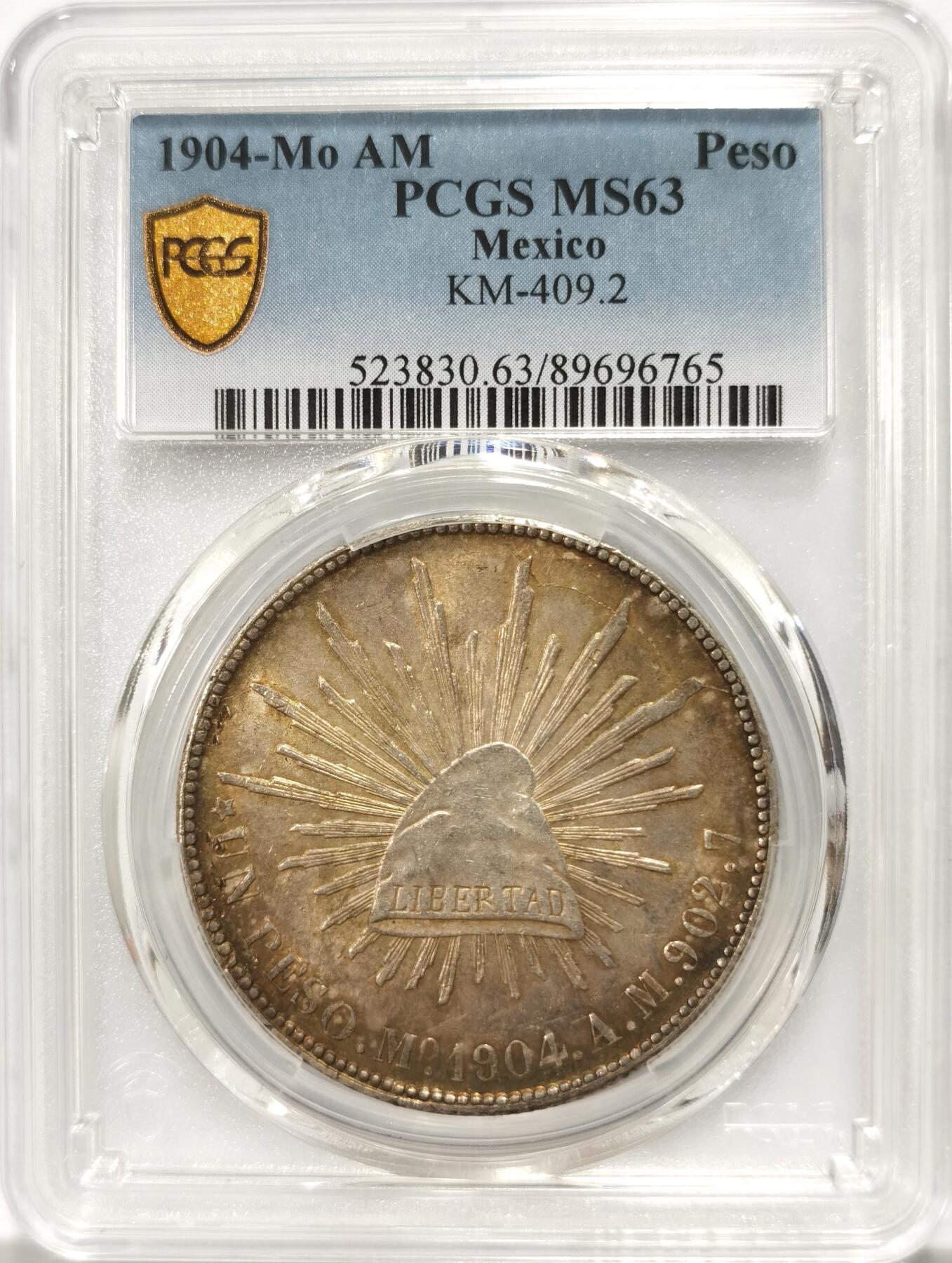 博洋堂“良辰美钰”中秋国庆双节精品专场暨第141期（全场包邮） PCGS MS63 墨西哥鹰洋1比索 1904 MOAM，实物黄油彩转光，包浆非常舒服的一枚