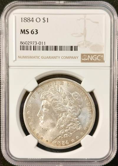 甄臻铺-世界币章拍卖（第35期），送拍享返佣金等优惠多多 - NGC-MS63 美国1884年O版摩根银元 带一点淡淡的包浆 底板不错 个人送评 上海N有点压分了 状态很不错