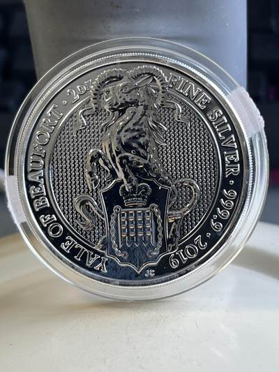 第176期拍卖【长期征集拍品】【欢度国庆中秋双节】 - 英国2019年女王神兽系列博福特耶鲁山羊2盎司银币，9999银，有白斑银价640