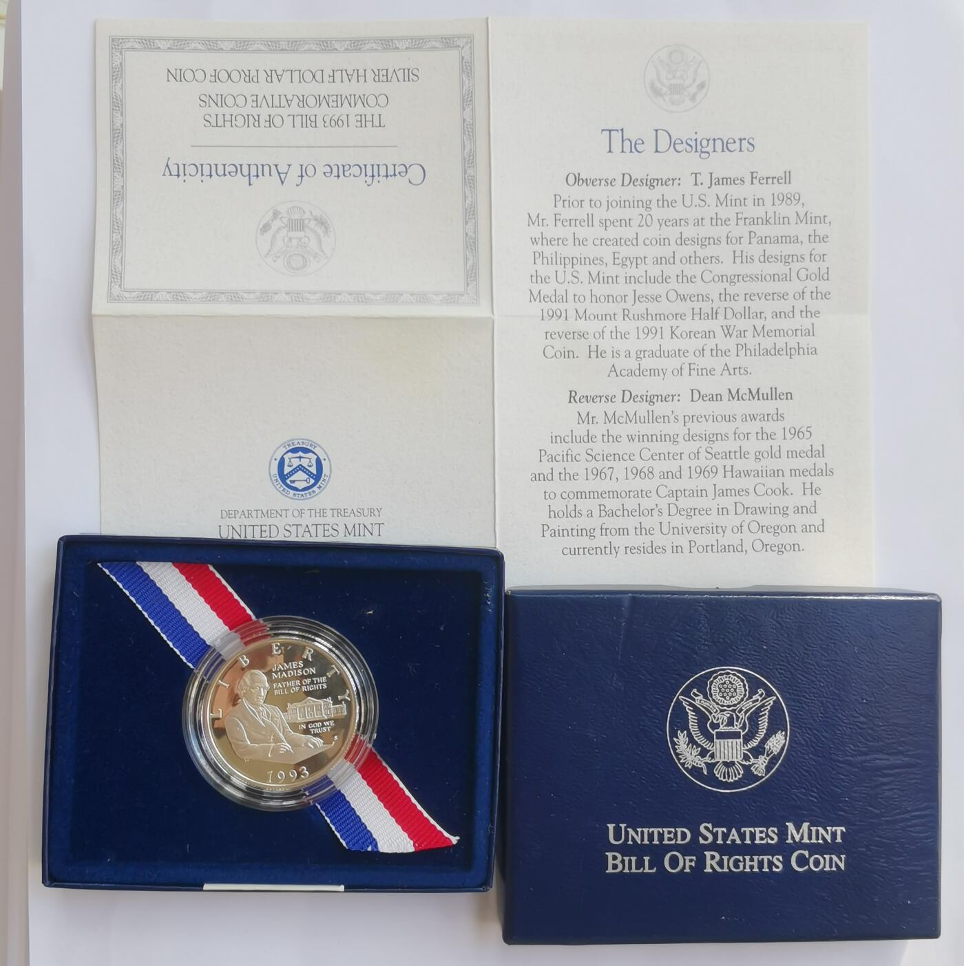 巨藏钱币首秀-古今中外钱币套装专场 美国1993年半圆精制银币原盒