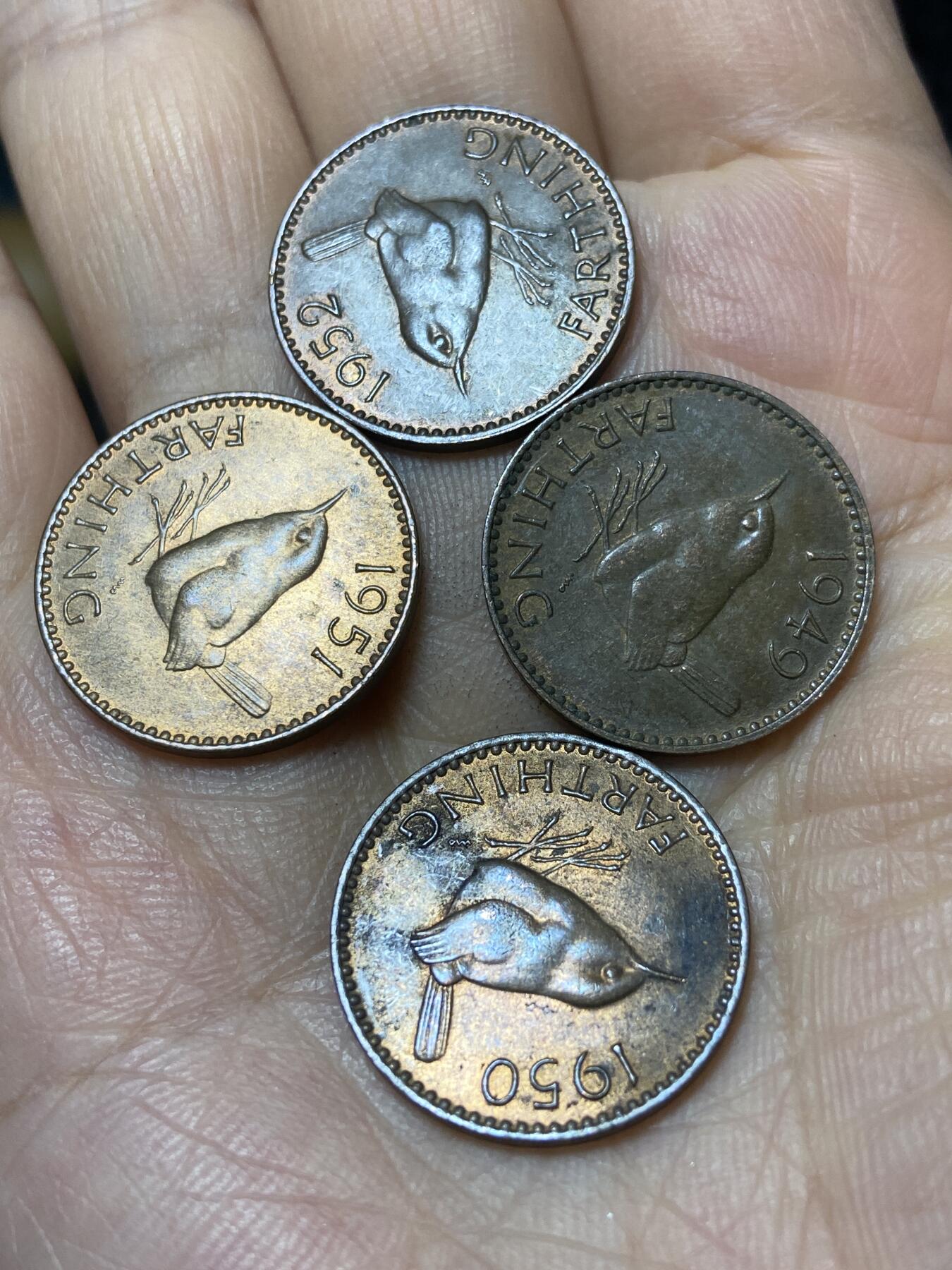 2025年第九十六场(总第一百二十二场）外国好品散币(免佣金) 英国🇬🇧1法新4枚：(乔治六世第二版1949–1952年全年份)