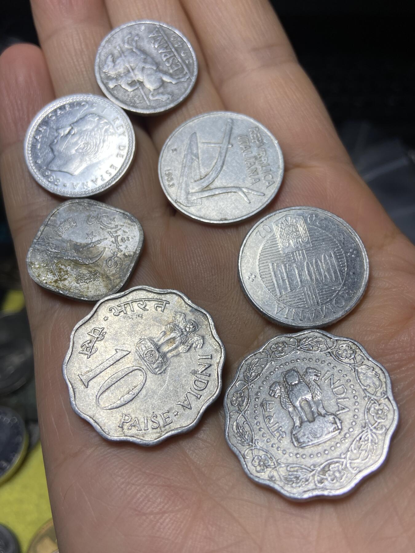 2025年第九十六场(总第一百二十二场）外国好品散币(免佣金) 各国铝币7枚(包含国家:西班牙、巴基斯坦、罗马尼亚、意大利、印度)
