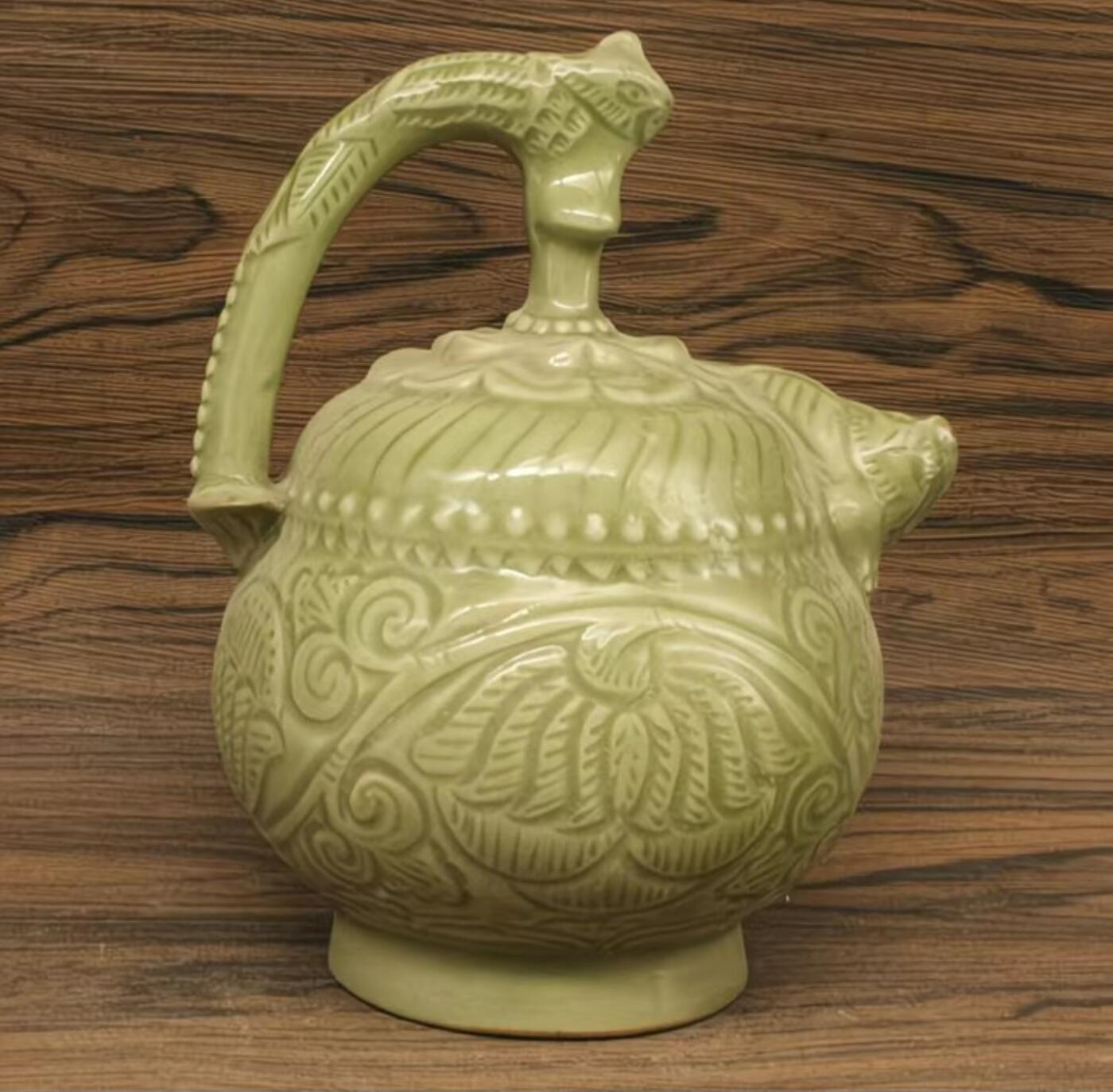 听雨轩  精品老旧瓷器限时专场 龙泉窑青瓷兽头倒流壶 105*78*74
