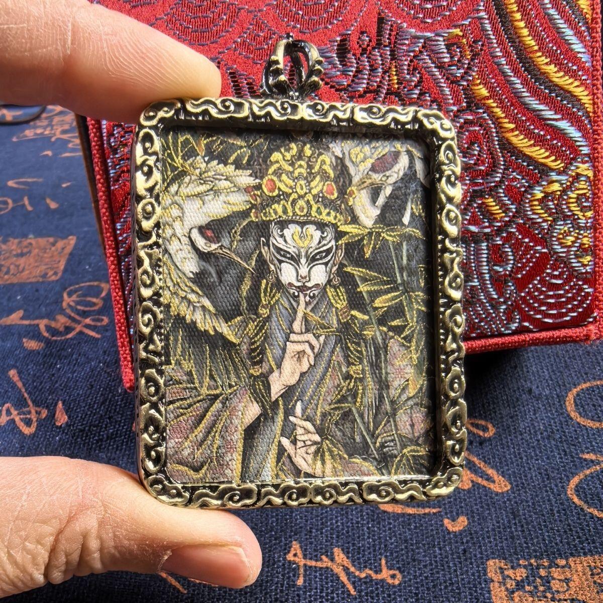 道系元始天尊座下白鹤童子仙尊手绘描金唐卡吊坠