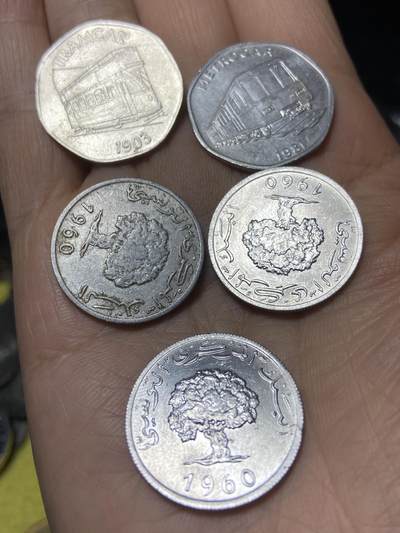 2025年第九十六场(总第一百二十二场）外国好品散币(免佣金) - 突尼斯🇹🇳1960年5米利姆3枚+英国交通代币2枚