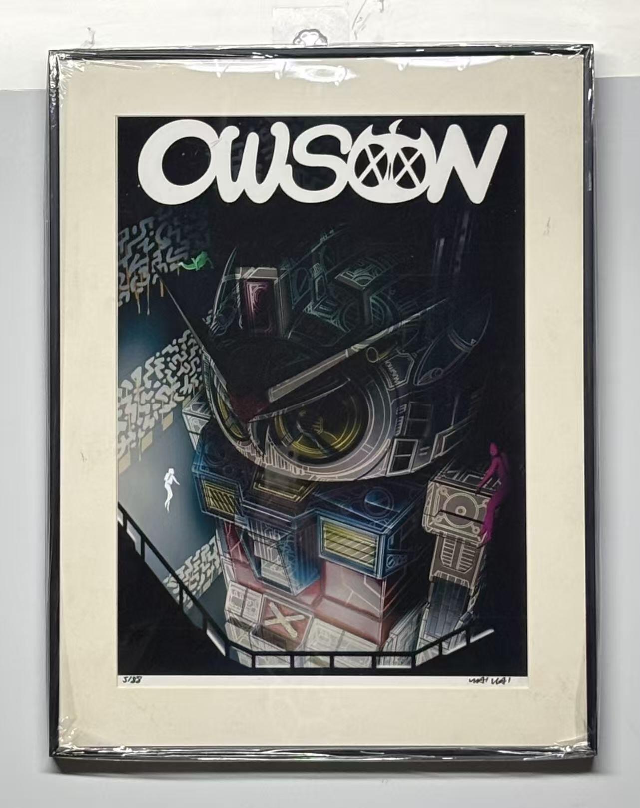 零元拍：歪歪亲笔签名 OWSON 系列作品装饰画《高达》，已做装裱 合金相框尺寸40X52CM。因展品出展，镜框或亚克力可能有轻微划痕，介意勿拍