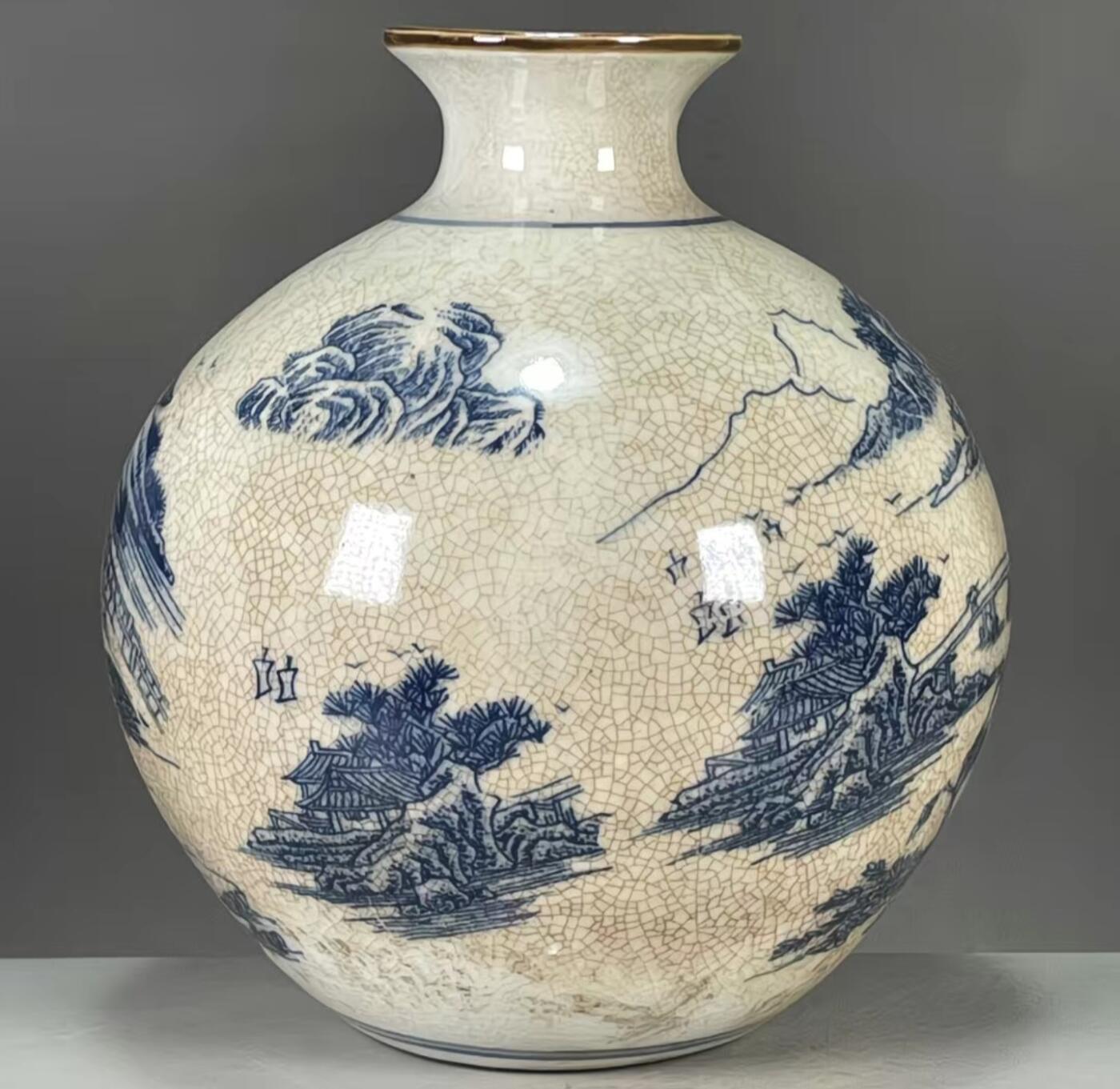 听雨轩  精品老旧瓷器限时专场 天字底青花开片山水图纹水盂