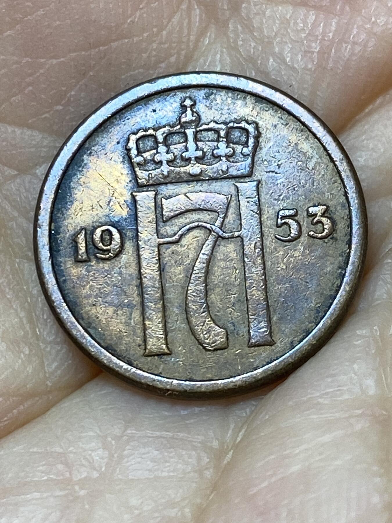 2025年第九十六场(总第一百二十二场）外国好品散币(免佣金) 挪威🇳🇴1953年1欧尔(哈康七世时期，第四版)