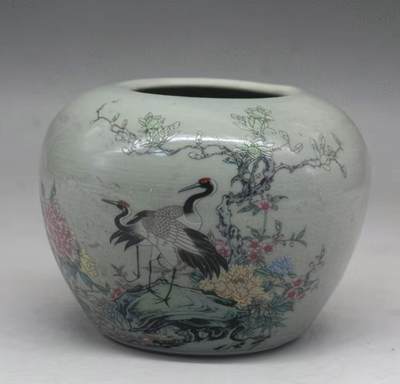 听雨轩  精品老旧瓷器限时专场 - 粉彩松鹤迎春图水罐 8.5*5.5*10.5cm
