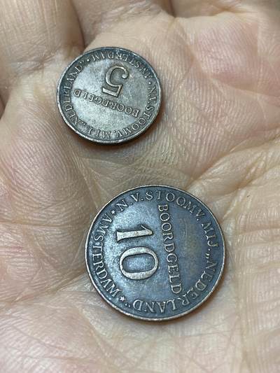 2025年第九十六场(总第一百二十二场）外国好品散币(免佣金) - 少见好品–荷兰🇳🇱蒸汽船公司代币2枚(5、10两种面值)