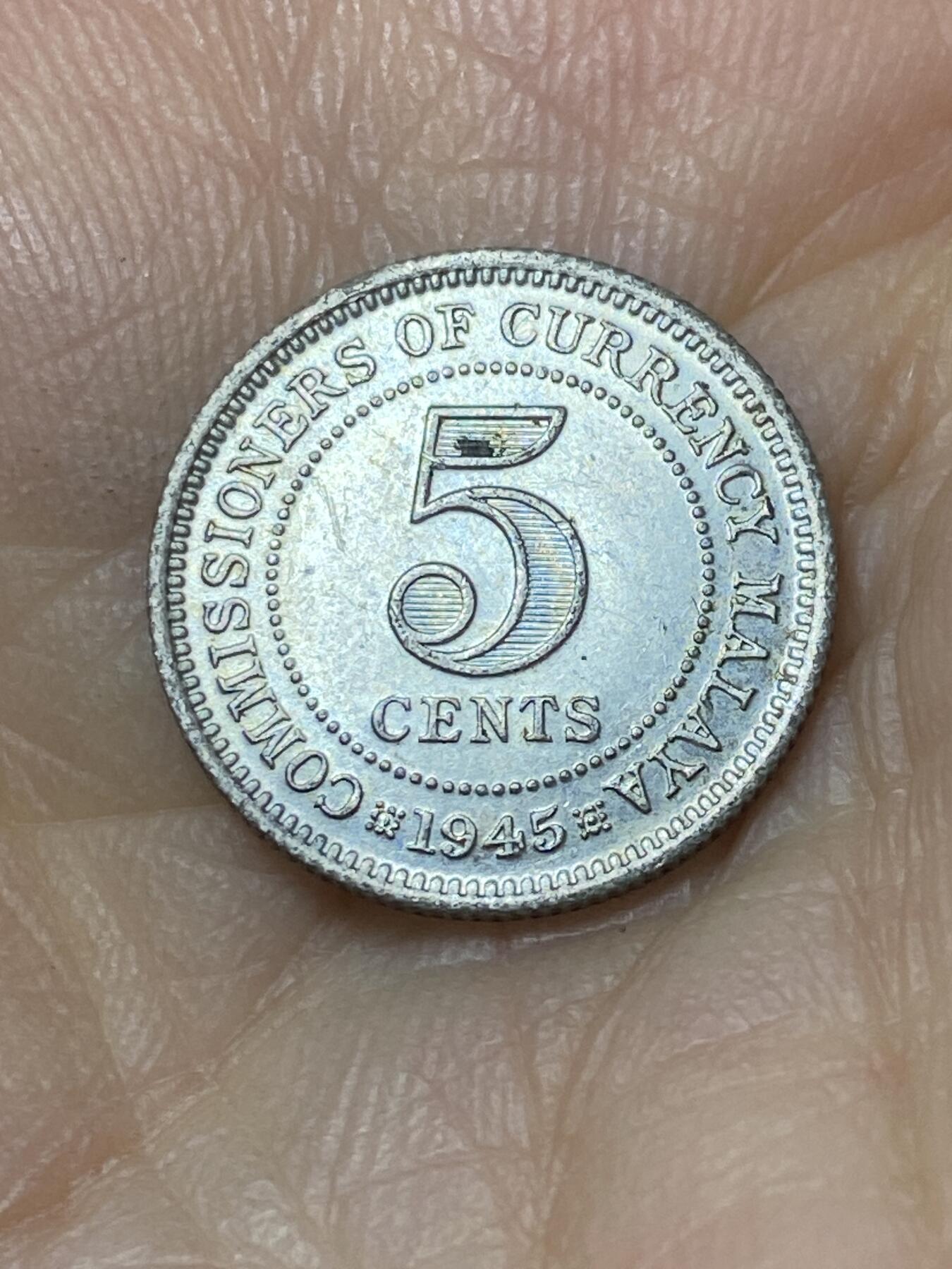 2025年第九十六场(总第一百二十二场）外国好品散币(免佣金) 好品–英属马来亚1945年5分银币(乔治六世第二版，500银)